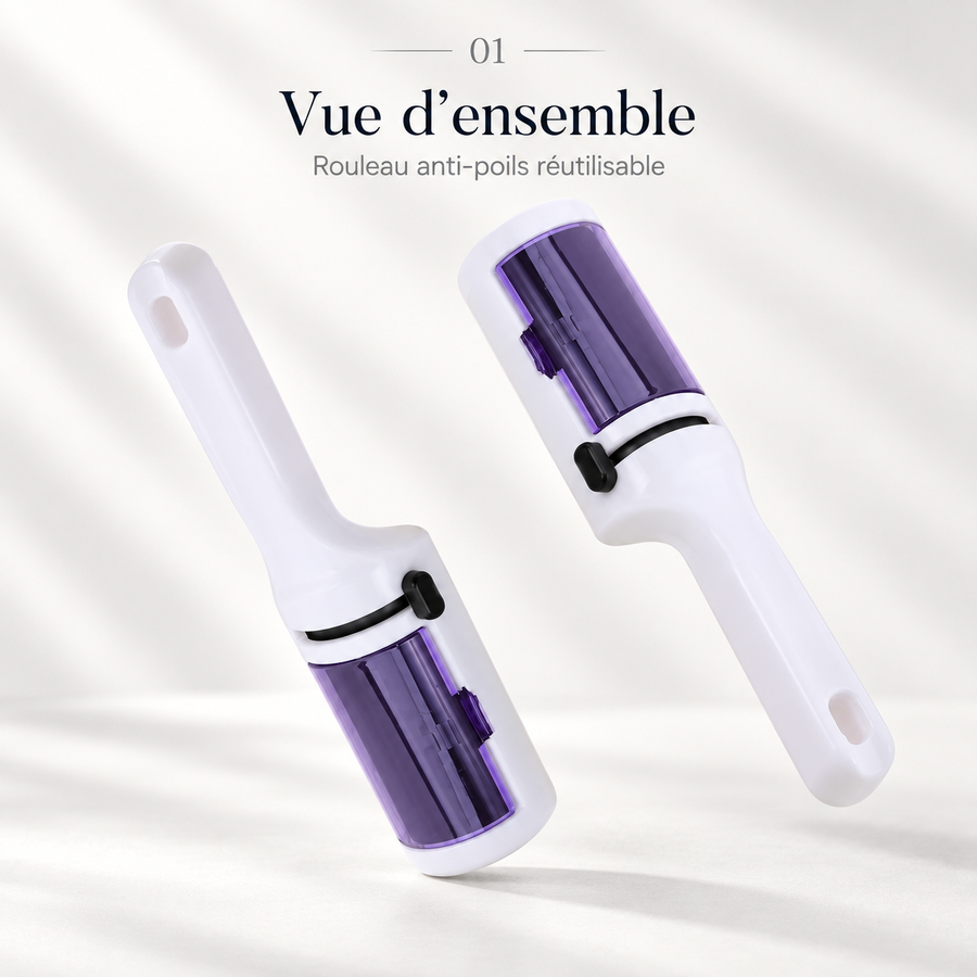 Vue d’ensemble de la brosse anti-poils VOOOLY Duo